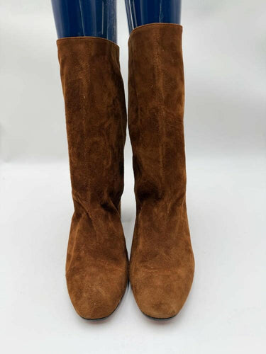 Aquazzura Boogie 85mm Brown Suede Round Toe Block Heel Ankle boots Size 38.5