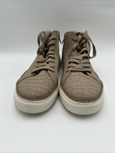 Men’s Saks Fifth Avenue Keegan crocodile-embossed Beige Leather sneakers 9.5 Saks Fifth Avenue