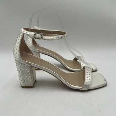 Women’s Stuart Weitzman Nearlynude Satin Ivory Embellished Sandal Size 10B Stuart Weitzman