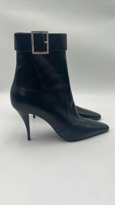 Women’s Saint Laurent Tom 90 Crystal-Buckle Leather Ankle Boots Size 39 Saint Laurent