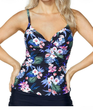 Island Escape Women's Printed Gemini Twist-Front Underwire Tankini Swim Top,14 Island Escape