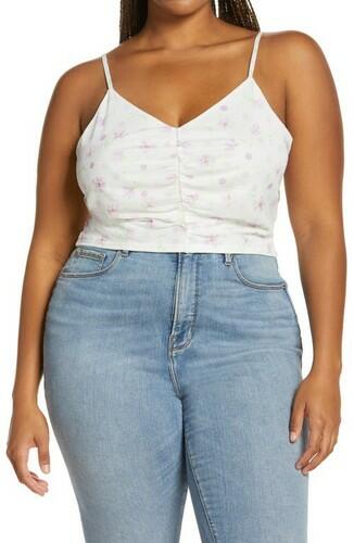 BP. Ruched V-Neck Crop Tank in Ivory Egret Sophie Floral Size 1X BP.