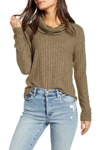 BP. Cozy Ribbed Turtleneck Top XS Olive SIZE XS BP.