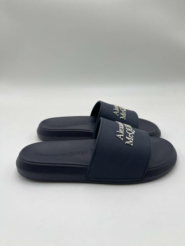Alexander McQueen Womens Logo Pool Rubber Slides Sandals Navy Size 37 Alexander McQueen