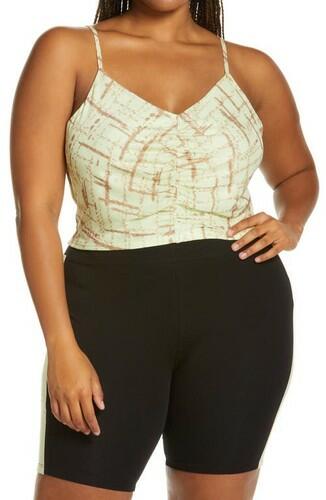 BP. Ruched V-Neck Crop Tank in Green L Cross Hatch Plaid Size 1X BP.