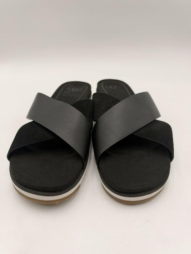 UGG Womens Black Leather Crisscross Strap Slide Sandals Treadlite Size 9