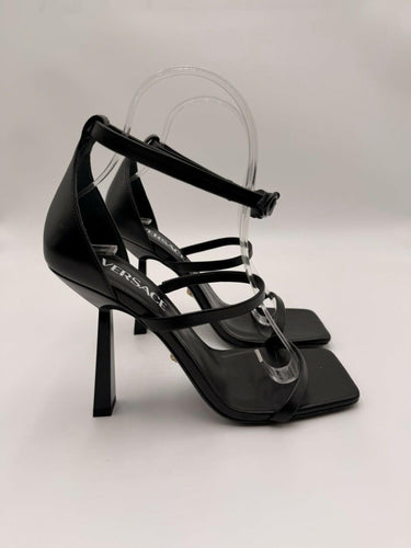 Women’s Versace Safety Pin heeled sandals Black Leather Size 36 Versace