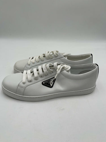 Men's Prada brushed White leather low-top Lace up sneakers Size 9UK PRADA