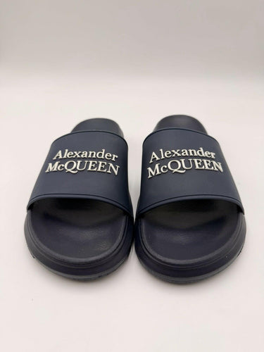 Alexander McQueen Womens Logo Pool Rubber Slides Sandals Navy Size 38 M Alexander McQueen