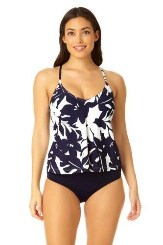 Anne Cole Easy Tri Tankini Navy White LG Anne Cole