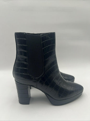 Women’s Anne Klein Jayce Black Croc Ankle Side Zip Bootie Size 8M Anne Klein