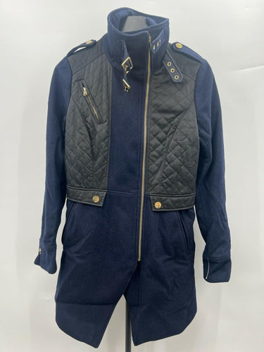 French Connection Women's Mixed Media Cutaway Coat Navy/Black Size 4 French Connection