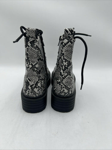 MIA Cortez Snake Print Leather Lace Up/Side Zip Platform Ankle Boots Womens 6.5