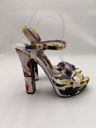 Dolce & Gabbana floral-print gabardine platform sandals 105 Block Heels Size 41 Dolce&Gabbana