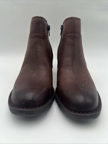Women’s Born Reegan Brown Leather Zip Booties Mid Block Heel Boots Size 8M Børn