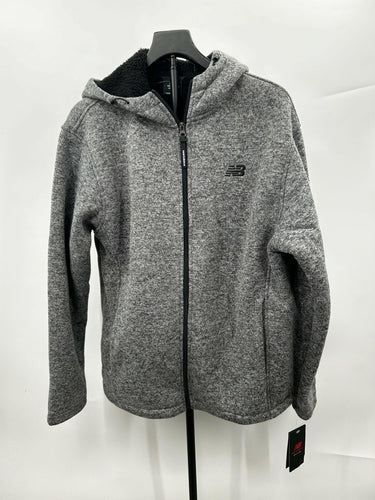 New Balance Mens Grey Textured Sherpa Lined Full Zip Hooded Jacket Size M New Balance