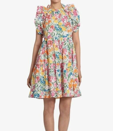 NWT Maggy London Womens Tiered Dress w/Ruffle Armholes Detail White/Pink Size 10 Maggy London