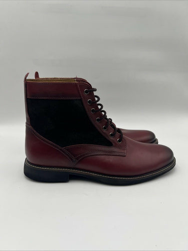 Saks Fifth Avenue Men’s Mixed Media Burgundy Leather Ankle Boots Size 10.5M Saks Fifth Avenue