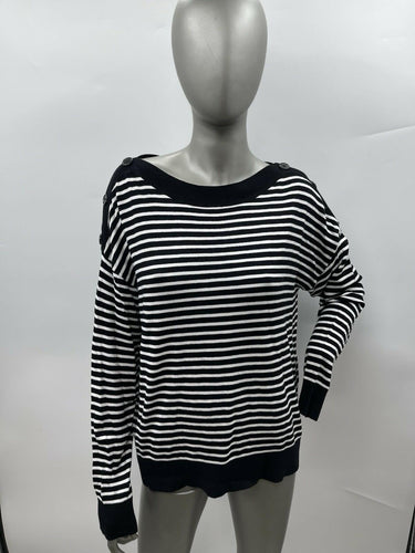 Catherine Malandrino Boatneck Shoulder Button Black/WhiteSweater Size L Catherine Malandrno