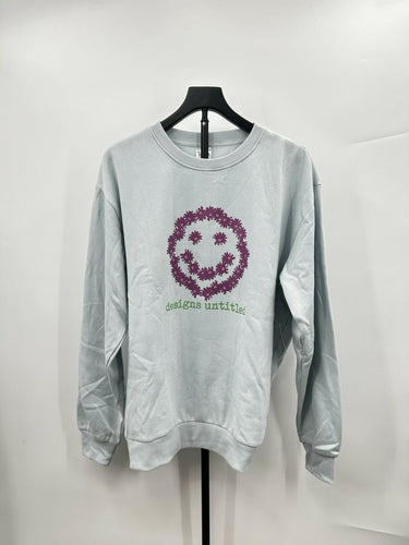 Designs Untitled crewneck Woman sweatshirt Light Blue Flower Smiley Face Size L Designs Untitled