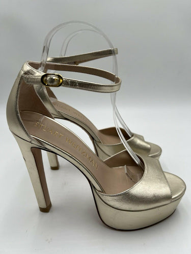 Stuart Weitzman Discoplatform Gold Metallic Leather Platform Heels Size 8 Stuart Weitzman