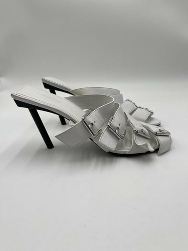 Balenciaga Women's Buckle High-Heel White Leather Sandals Size 37 Balenciaga