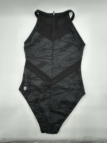 TYR Woman’s grey/black one-piece halter swimsuit Size L TYR