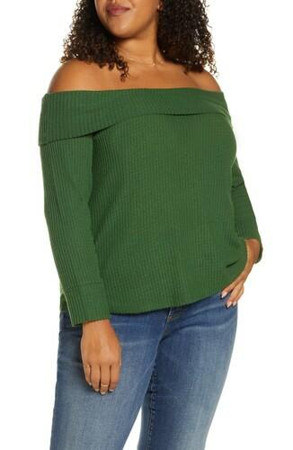 Plus Size Women's Bp. Off The Shoulder Knit Top, Size 1X - Green BP.