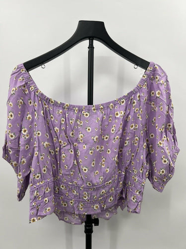 Abound Crop Top Off Shoulder Purple Floral Puff Sleeve Smocked NWT - XL