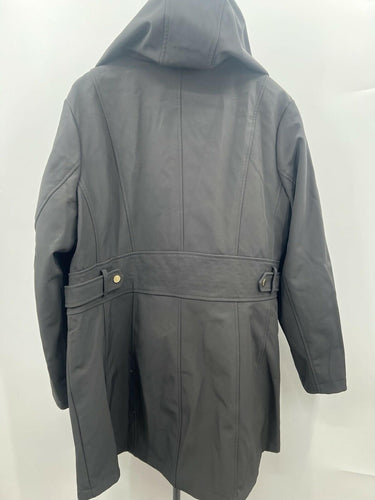 Liz Claiborne Jacket Womens Softshell Hooded Black Trench Gold Snap 1X Liz Claiborne