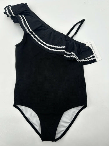 Janie and Jack girl's swimsui Texture Black Fabric White Rac Ruffle 10 Janie and Jack