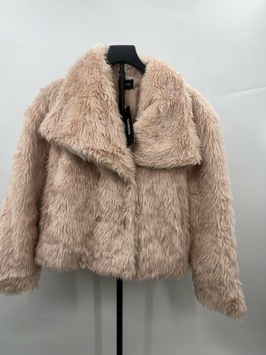 One&Only Faux Fur Jacket Womens Blush Pink Shaggy Teddy Coat Cropped Cozy NWT L One&Only
