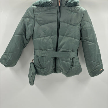 NWD Tahari Girl Faux Fur Full Zip Winter Jacket w/Beanie Mint Green Size 5 Tahari