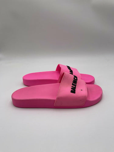 Balenciaga Women's Logo Pool Slides in Fluo Pink Size 10 US Balenciaga