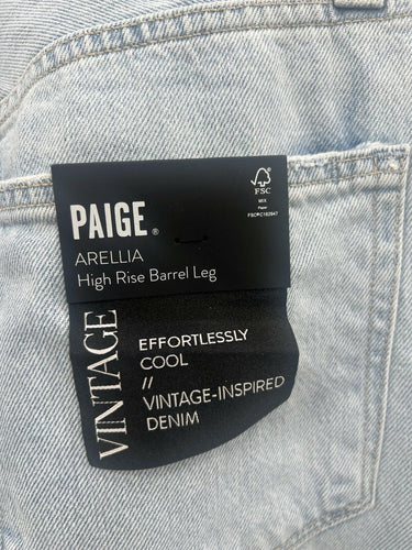 Paige Arellia Jeans High Rise Barrel Leg Light Wash Distressed Vintage NWT 29 Paige