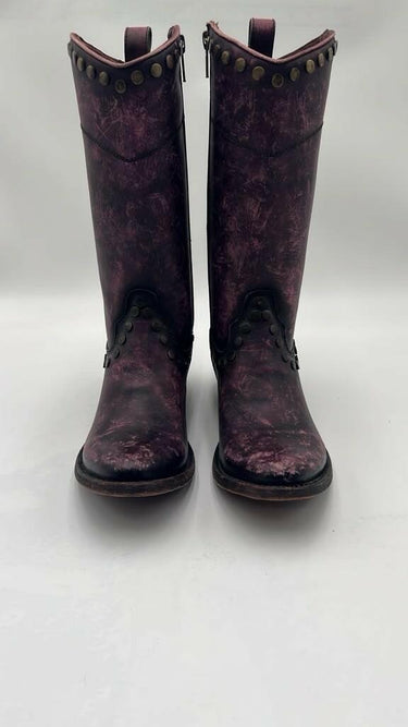 Heritage Corral Distressed Wine Zipper & Studs Western Boots Size 7 Heritage
