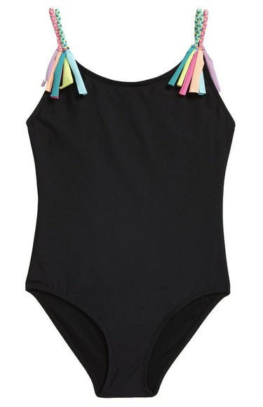 Beach Lingo Womens Tied Up Braid Fringe One-Piece (Big Kids) Black 10 Beach Lingo