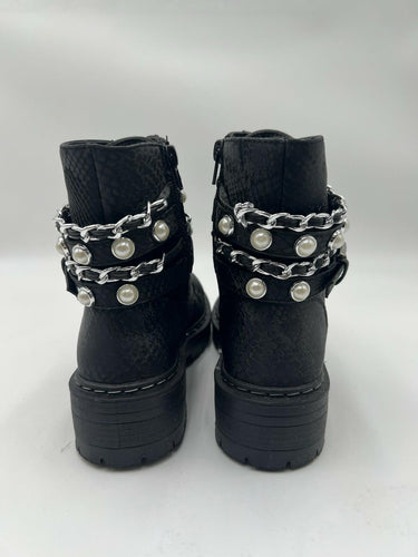 Sugar Kade Black Snake Emboss Pearl Chain Combat Boots Womens 10 Sugar