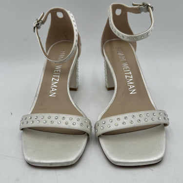 Women’s Stuart Weitzman Nearlynude Satin Ivory Embellished Sandal Size 5B Stuart Weitzman