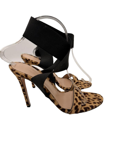 Women’s Gianvito Rossi leopard print calf hair ankle wrap sandals Size 38.5 GIANVITO ROSSI
