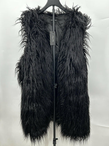 City Chic Woman’s black shaggy long-hair faux fur vest Fluffy Open Front Size L City Chic