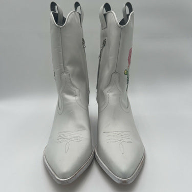 GOLO Jesse Cactus White Leather Pointed Toe Side Zip Western Booties Size 10