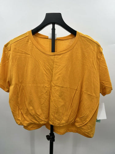 Abound Top Orange Slice Mustard Bubble Hem Cropped T-Shirt Tee L Abound