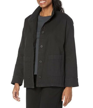 Eileen Fisher WOMAN Petite Stand BLACK Collar Jacket SIZE PS Eileen Fisher