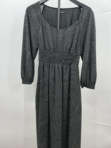 Madewell Dotted Midi Dress Black White Geometric Smocked Waist Boho S Madewell
