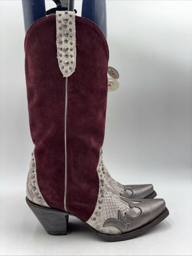 Idyllwind Leap Red Suede/Snake Print Snip Toe Western Boots Womens 6 B Idyllwind
