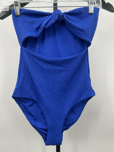 Onia One Piece Swimsuit Royal Blue Textured Twist Knot Cutout Strapless XS Onia