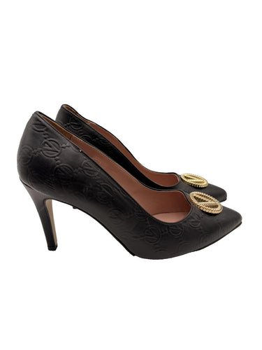 VALENTINO BY MARIO VALENTINO Clara Logo Black Leather Pump Size 8 VALENTINO BY MARIO VALENTINO