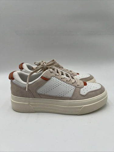 Le Tigre MIDTOWN White/Taupe Leather Low Top Lace Up Platform Sneakers, Size 9.5 Le Tigre