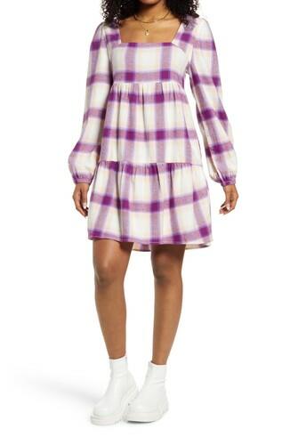 BP. Plaid Long Sleeve Minidress Ivory- Purple Abby Plaid Size XL BP.